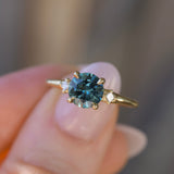1.62ct Round Teal Green Montana Sapphire and Princess Cut Diamond Rapids Low Profile Ring in 18k Yellow Gold