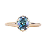 1.20ct Oval Untreated Montana Sapphire Scallop Cup Solitaire in 14k Yellow Gold