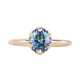 1.20ct Oval Untreated Montana Sapphire Scallop Cup Solitaire in 14k Yellow Gold