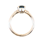 1.98ct Oval Precision Cut Teal Montana Sapphire and Princess Cut Diamond Rapids Low Profile Ring in 14k Yellow Gold