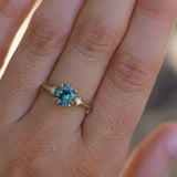 1.62ct Round Teal Green Montana Sapphire and Princess Cut Diamond Rapids Low Profile Ring in 18k Yellow Gold