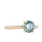 1.47ct Round Teal Montana Sapphire Evergreen Carved 4 Prong Solitaire in 14k Yellow Gold