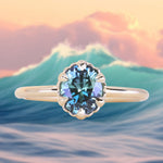 1.20ct Oval Untreated Montana Sapphire Scallop Cup Solitaire in 14k Yellow Gold