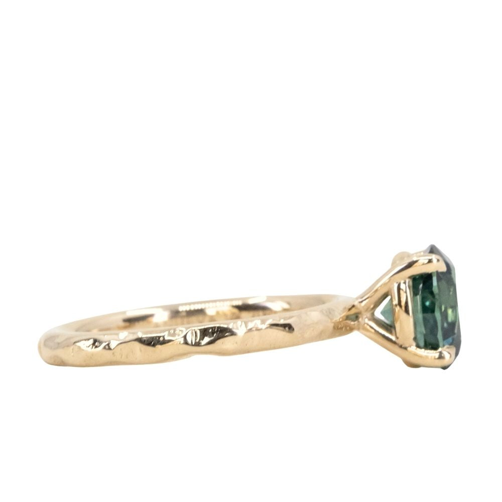 2.06ct Oval Precision Cut Teal Blue Green Oval Montana Sapphire Evergreen Carved 4 Prong Solitaire in 14k Yellow Gold