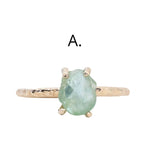 Rough Montana Sapphire Dainty Evergreen Prong Set Rings in 14k White, Yellow and Rose Gold