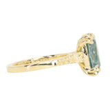 4.25ct Antique Style Elongated Cushion Untreated Montana Sapphire Vine Cathedral Four Prong Ring in 18k Yellow Gold