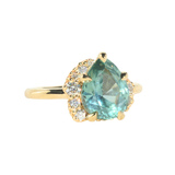 3.34ct  Untreated Pear Montana Sapphire and Diamond Asymmetrical Cluster Ring in 18k Yellow Gold