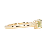 0.84ct Round Light Green Montana Sapphire Low Profile Four Prong Spring Bloom Solitaire in 14k Yellow Gold