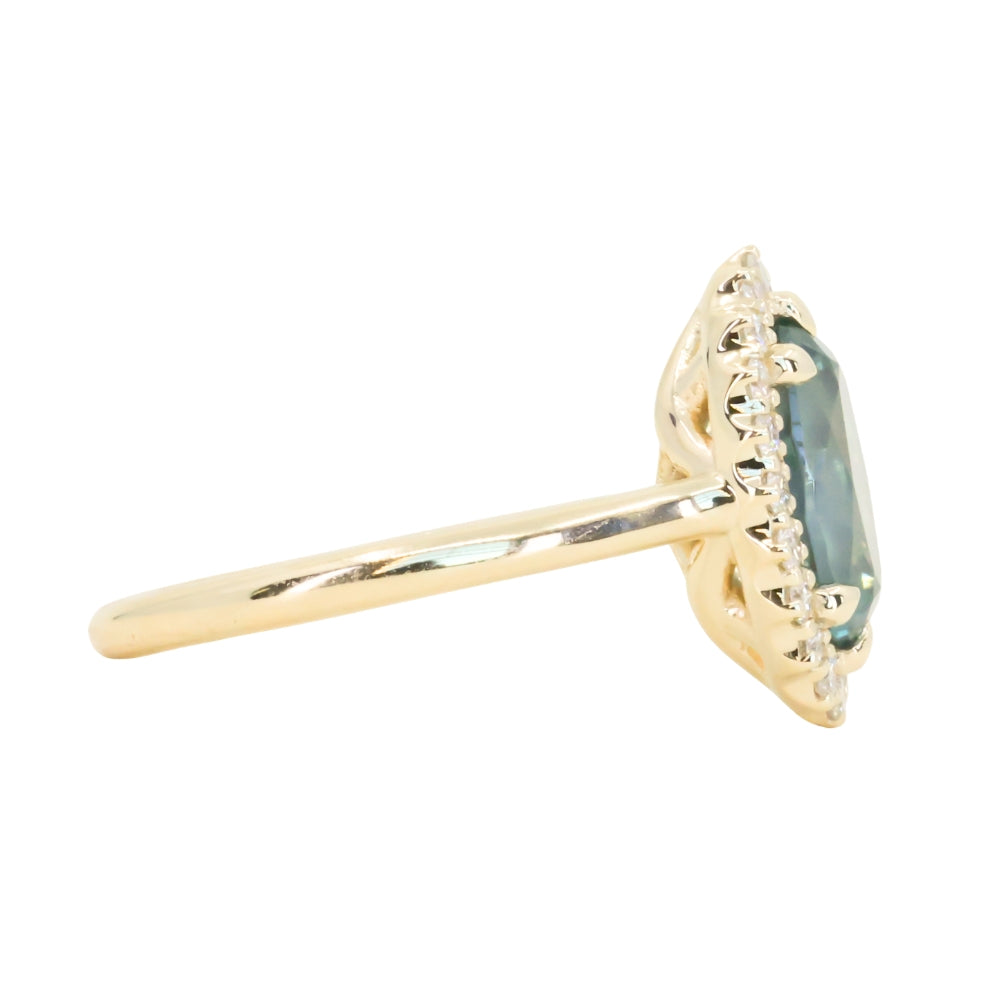 2.54ct Untreated Montana Sapphire Antique-Style Low Profile Diamond Halo Ring in 14k Yellow Gold- Appraised Stone