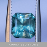 2.46CT RADIANT CUT MONTANA SAPPHIRE, TEAL BLUE GREEN-GREY, 7.71X7.07X5MM, UNTREATED - APPRAISED STONE