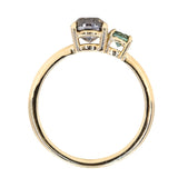 1.52ct Grey Oval Diamond and 0.28ct Round Montana Sapphire Ring in 14k Yellow Gold