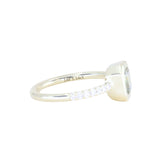 1.14ct Emerald Cut Parti Montana Sapphire Low Profile Bezel Solitaire Ring with French Set Diamonds in 14k Green Gold