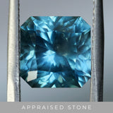 5.53CT RADIANT CUT MONTANA SAPPHIRE, TEAL BLUE AND LIGHT GREEN, UNTREATED, 9.39X9.21X6.75MM - APPRAISED STONE
