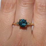 1.62ct Round Teal Green Montana Sapphire and Princess Cut Diamond Rapids Low Profile Ring in 18k Yellow Gold