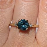 1.62ct Round Teal Green Montana Sapphire and Princess Cut Diamond Rapids Low Profile Ring in 18k Yellow Gold
