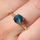 1.62ct Round Teal Green Montana Sapphire and Princess Cut Diamond Rapids Low Profile Ring in 18k Yellow Gold