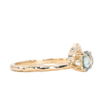 0.95ct Round Light Blue Montana Sapphire Low Profile Diamond fan ring in 14k Yellow Gold