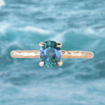 0.90ct Fancy Precision Teal Montana Sapphire Evergreen Carved 4 Prong Solitaire in 14k Yellow Gold