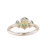 1.75ct Oval Parti Untreated Madagascar Sapphire and Green Oval Sapphire Three Stone Ring in 14k Yellow Gold