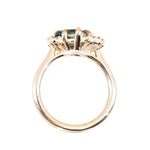2.57ct Untreated Blue Wide Trillion Montana Sapphire and Antique Diamond Mountainscape Ring in 14k Yellow Gold