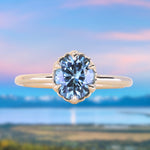1.49ct Oval Untreated Montana Sapphire Scallop Cup Solitaire in 14k Yellow Gold