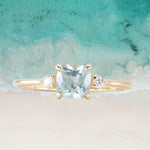 1.07ct Minty Seafoam Green Montana Sapphire and Diamond Dainty Three Stone Ring in 14k Yellow Gold