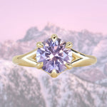 2.40ct Untreated Mauve Precision Cut Montana Sapphire Low Profile Six Prong Split Shank Solitaire in 18k Yellow Gold
