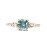 1.56ct Light Blue Green Montana Sapphire Four Prong Low Profile Milgrain and Diamond Ring in 14k Yellow Gold