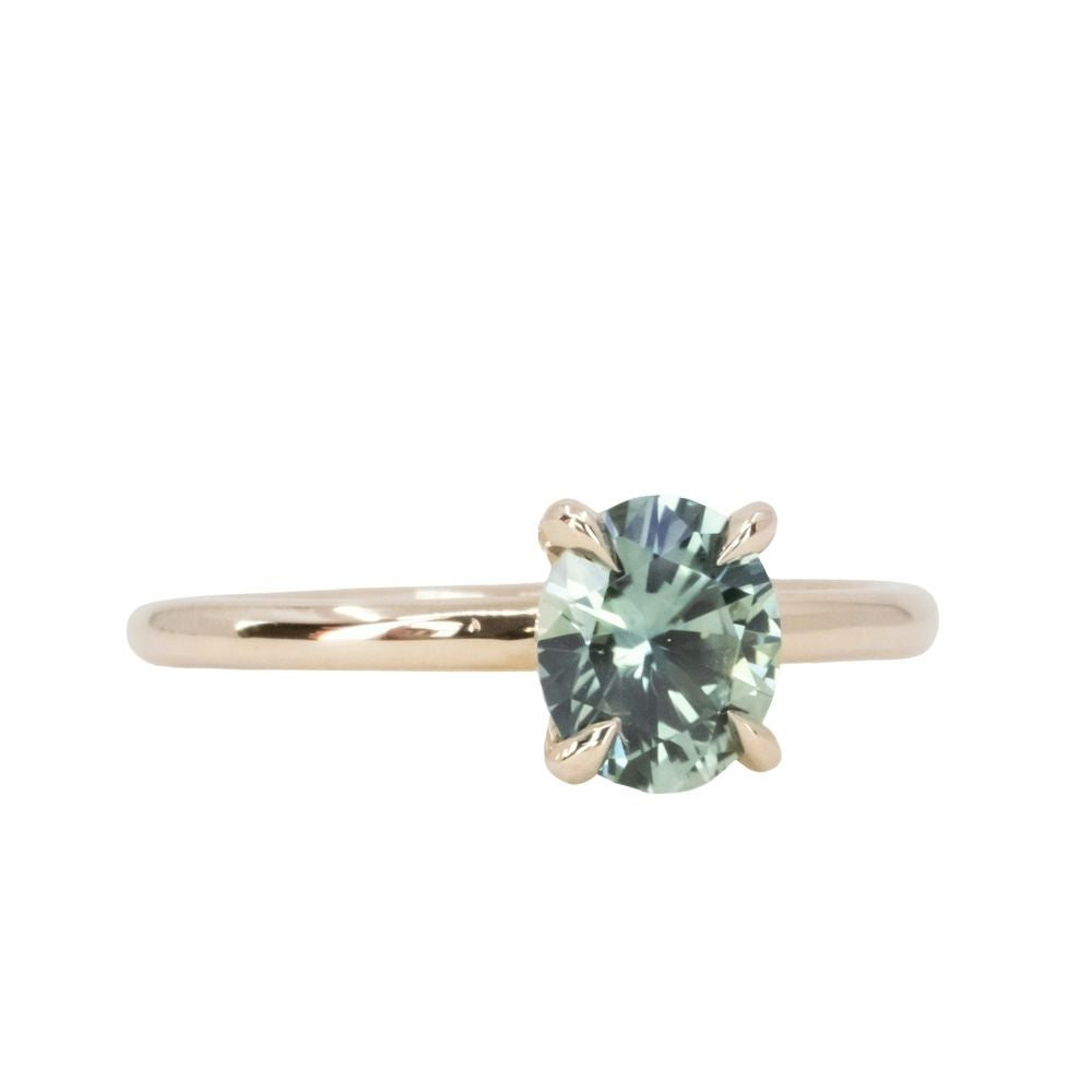 1.33ct Oval Light Teal Green Montana Sapphire Classic 4 Prong Solitaire in 14k Yellow Gold