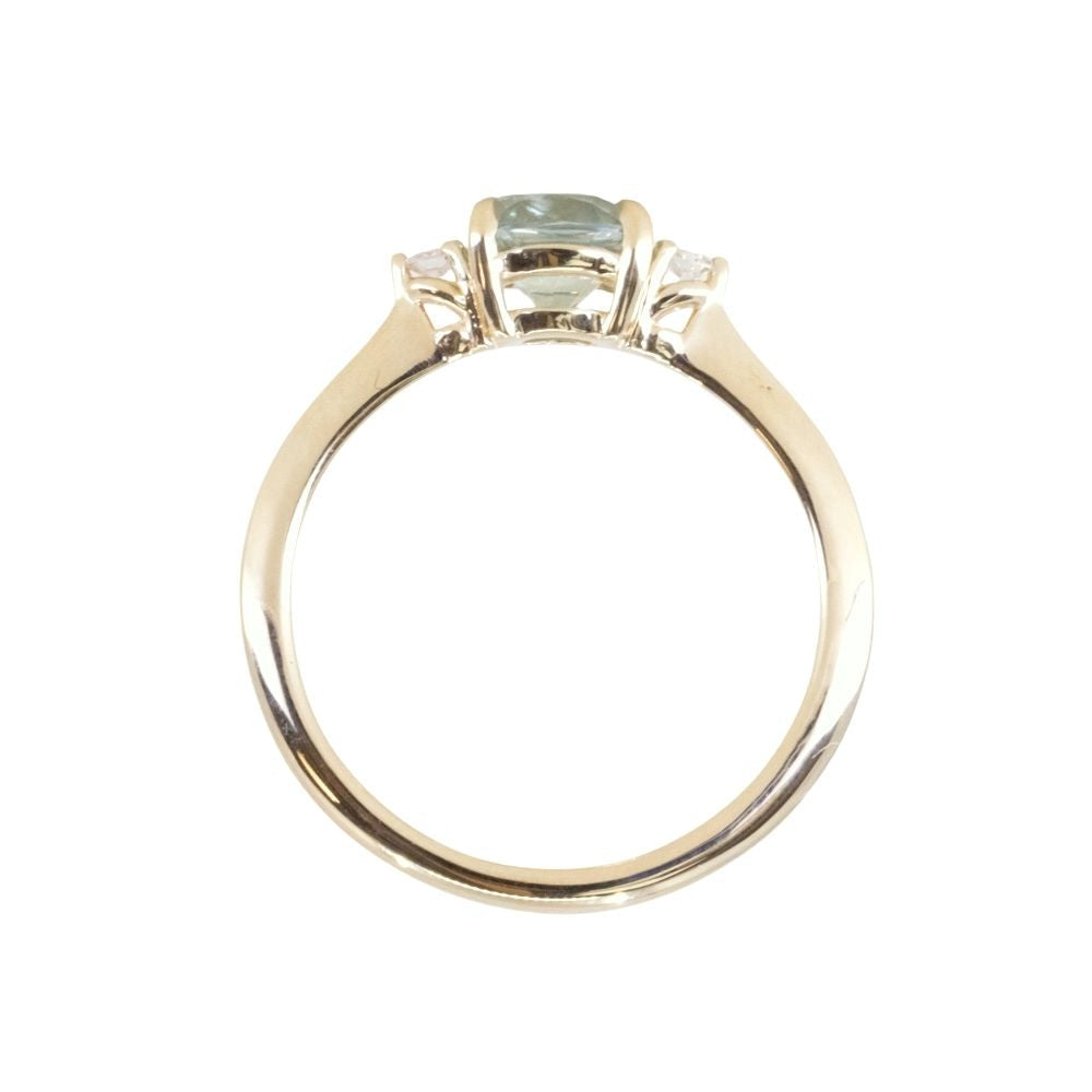 1.07ct Minty Seafoam Green Montana Sapphire and Diamond Dainty Three Stone Ring in 14k Yellow Gold