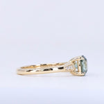 1.56ct Light Blue Green Montana Sapphire Four Prong Low Profile Milgrain and Diamond Ring in 14k Yellow Gold