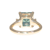 5.53ct Radant Cut Untreated Montana Sapphire and Princess Cut Diamond Rapids Low Profile Ring in 14k Yellow Gold