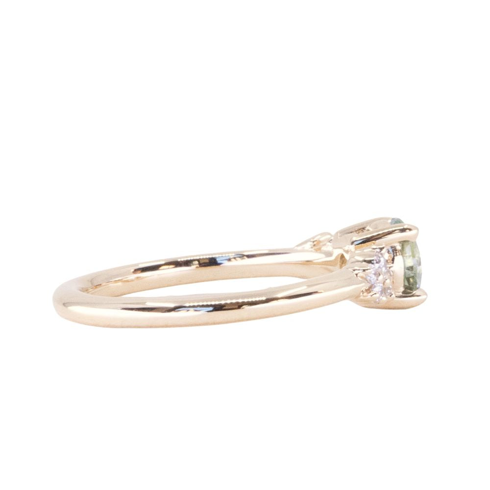 0.72ct Round Light Blue Green Montana Sapphire and Diamond Starry Night Low Profile Solitaire in 14k Yellow Gold