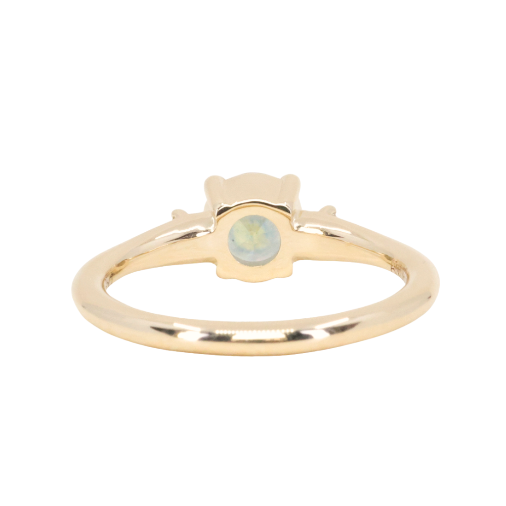 0.93ct Round Seafoam Montana Sapphire and Princess Cut Diamond Rapids Low Profile Ring in 14k Yellow Gold