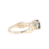 2.08ct Untreated Round Teal Sapphire Twisted Vine Split Shank Solitaire in 14k Yellow Gold with Diamonds