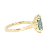 4.25ct Antique Style Elongated Cushion Untreated Montana Sapphire Vine Cathedral Four Prong Ring in 18k Yellow Gold
