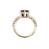 2.36ct Radiant Cut East-West Purple-Grey Spinel Low Profile 6 Prong Vine Solitaire with Diamonds in 18k Yellow