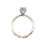 1.30ct Oval Light Teal Blue Precision Cut Montana Sapphire Evergreen Carved 4 Prong Solitaire in 14k Yellow Gold