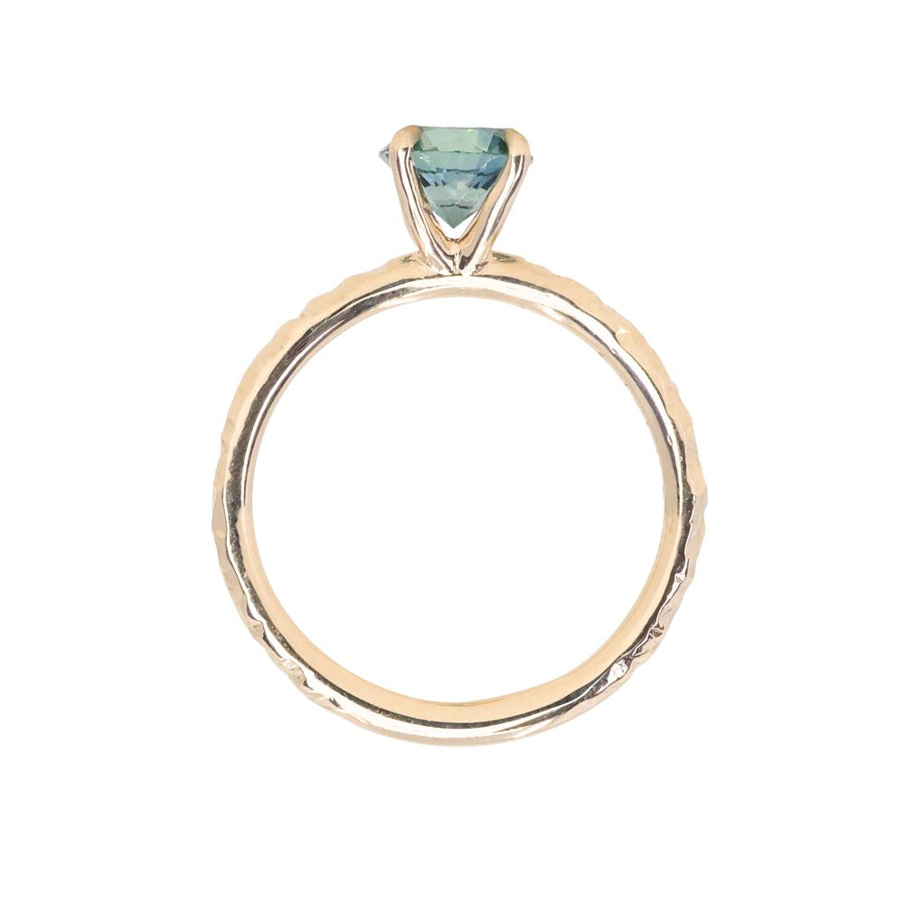 1.13ct Round Precision Blue Montana Sapphire Evergreen Carved 4 Prong Solitaire in 14k Yellow Gold