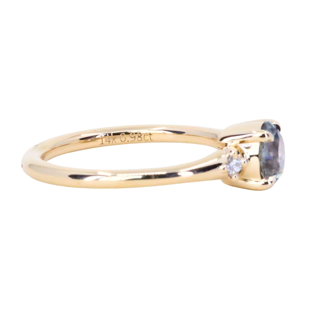 0.98ct Round Color Shifting Untreated Montana Sapphire and Princess Cut Diamond Rapids Low Profile Ring in 14k Yellow Gold