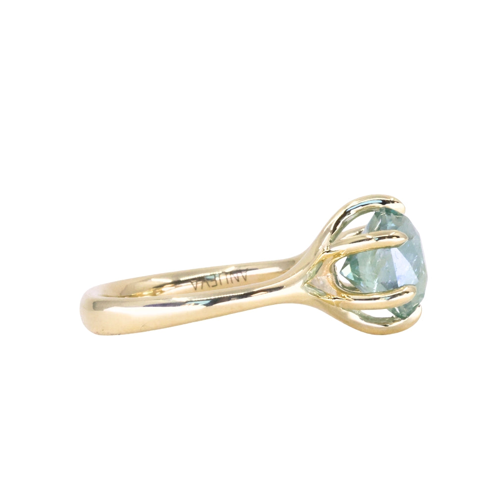 2.60ct Unheated Hexagon Montana Sapphire Low Profile Six Prong Split Shank Solitaire in 18k Yellow Gold