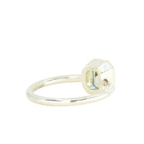 1.14ct Emerald Cut Parti Montana Sapphire Low Profile Bezel Solitaire Ring with French Set Diamonds in 14k Green Gold
