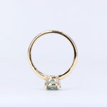 1.56ct Light Blue Green Montana Sapphire Four Prong Low Profile Milgrain and Diamond Ring in 14k Yellow Gold