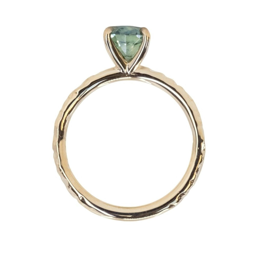 1.23ct Oval Seafoam Green Montana Sapphire Evergreen Carved 4 Prong Solitaire in 14k Yellow Gold