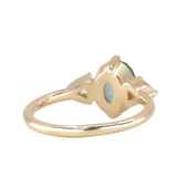 2.07ct Untreated Fantasy Cut Montana Sapphire and Diamond  Antique Milgrain Three Stone Low Profile Ring in 14k Yellow Gold