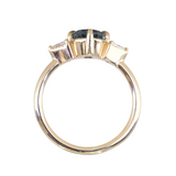 2.07ct Untreated Fantasy Cut Montana Sapphire and Diamond  Antique Milgrain Three Stone Low Profile Ring in 14k Yellow Gold