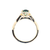1.74ct Fancy Elongated Cushion Parti Teal Blue Montana Sapphire and Diamond Vintage Cathedral 4 Prong Solitaire in 14k Yellow
