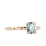 1.23ct Oval Seafoam Green Montana Sapphire Evergreen Carved 4 Prong Solitaire in 14k Yellow Gold