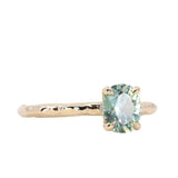 1.23ct Oval Seafoam Green Montana Sapphire Evergreen Carved 4 Prong Solitaire in 14k Yellow Gold