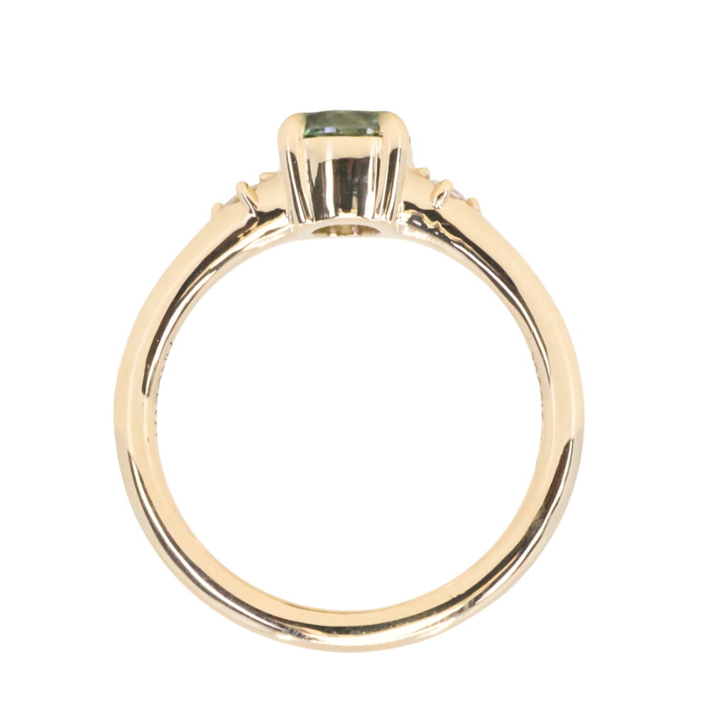 0.93ct Round Seafoam Montana Sapphire and Princess Cut Diamond Rapids Low Profile Ring in 14k Yellow Gold